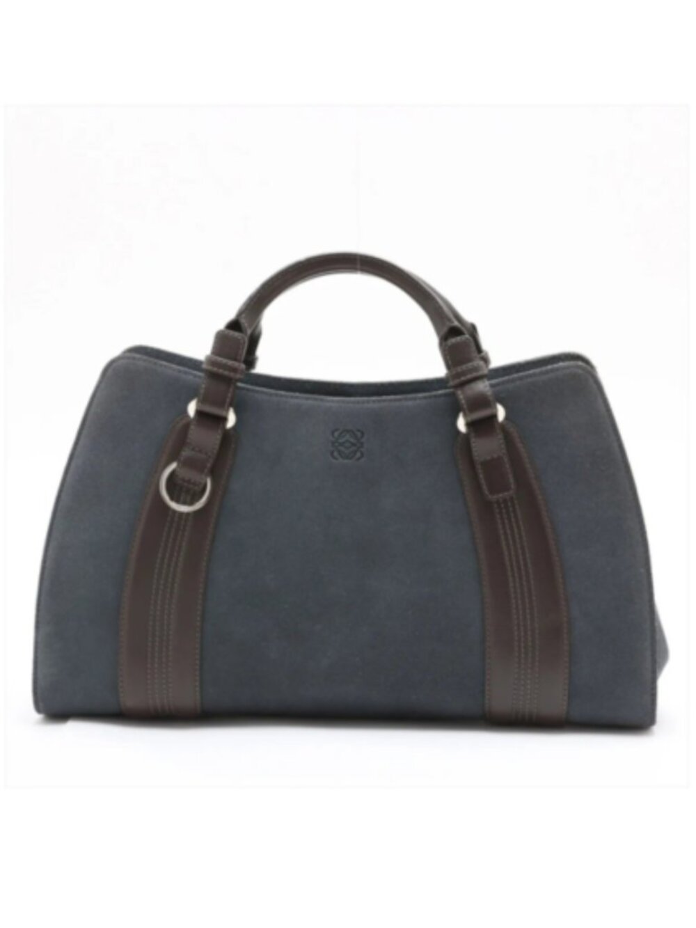 Loewe Navy Suede Tote with Dark Brown Leather Trim